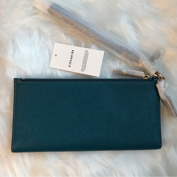 ❤️ Coach Double Zip Wallet Brass/Blue - Picture 7 of 10